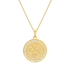 Colar Dourado Medalha São Miguel Arcanjo Cravejado de Zircônia